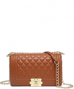 Quilted Push Lock Flap Crossbody Bag 716549 BROWN